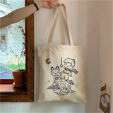 Fashion Trend Cartoon Print Canvas Tote Bag Korea Shopping Bag Ladies Daily Versatile Shoulder Bag Little Prince Pattern Handbag