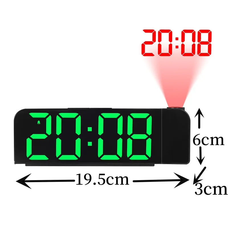 180° Arm Digital Projection Alarm Clock - Night Mode, Power-Off Memory, 12H/24H LED Table Clock