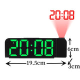 180° Arm Digital Projection Alarm Clock - Night Mode, Power-Off Memory, 12H/24H LED Table Clock