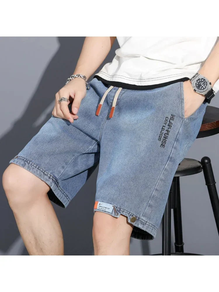 New Summer Men Denim Shorts Drawstring Loose y2k