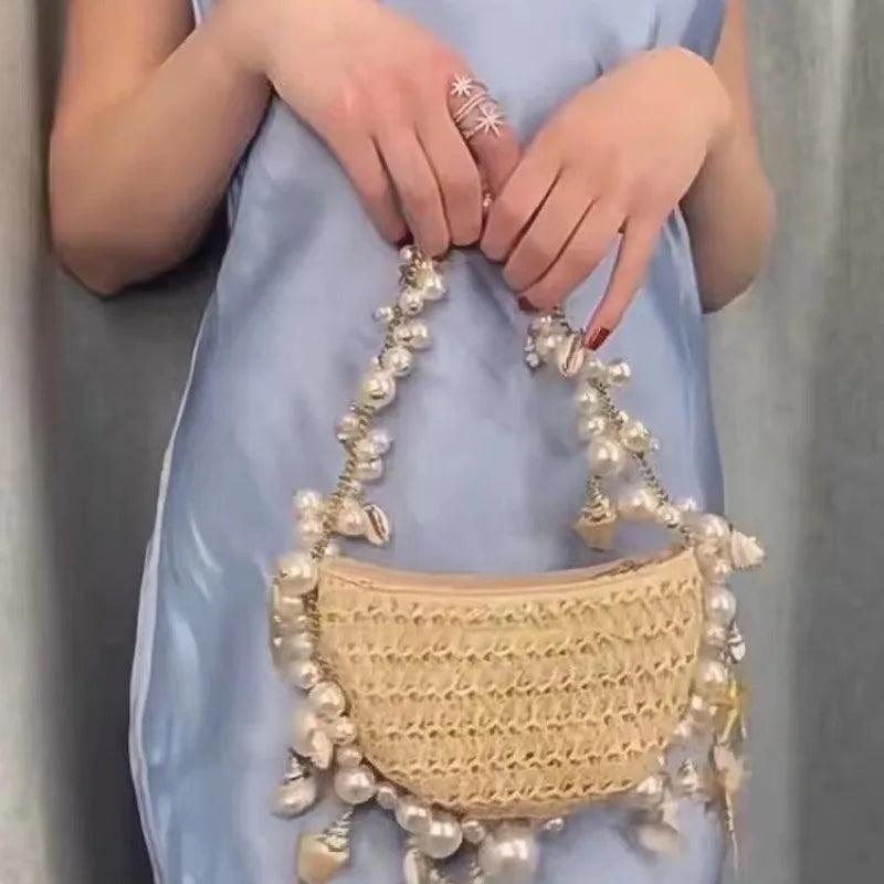 Fairy Pearl Conch Grass Woven Bag Handheld Crossbody