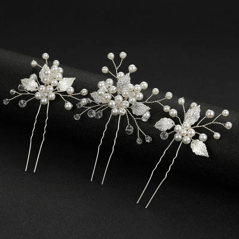 3pcs White Flower U Shaped Hairpin Pearl Elegant