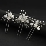 3pcs White Flower U Shaped Hairpin Pearl Elegant