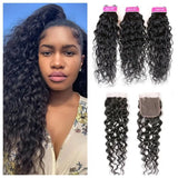 Water Wave Human Hair Bundles With 4x4 Lace