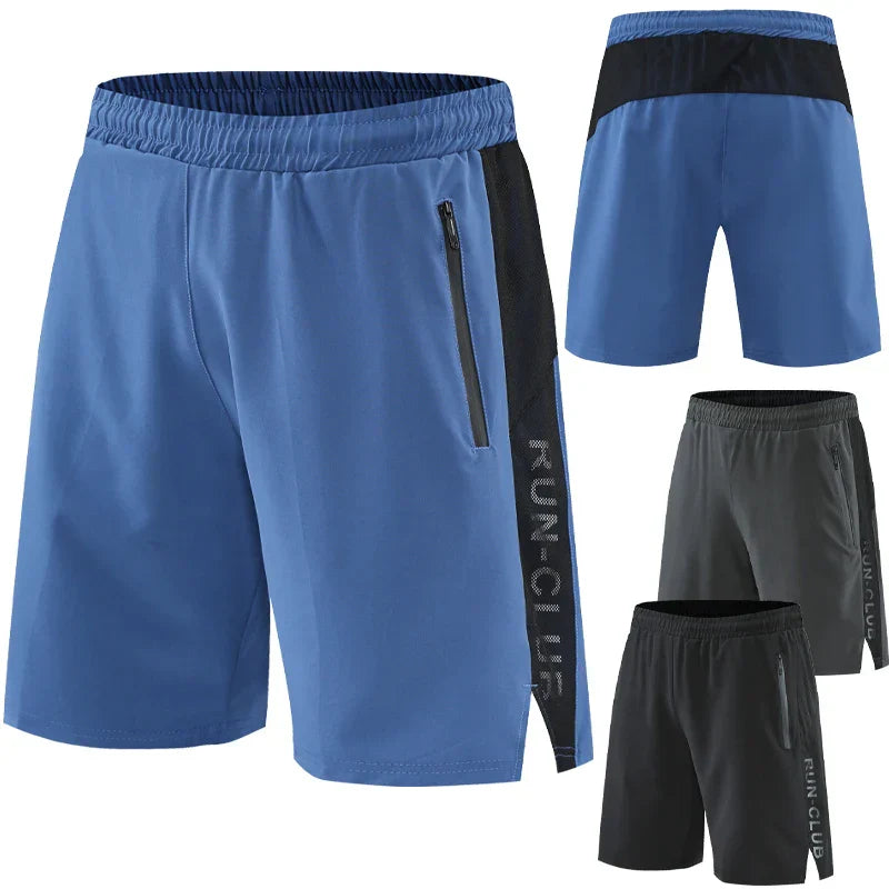 Men Run Shorts Patchwork Training Shorts Zipper Pockets