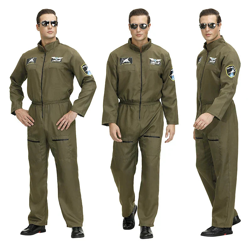 Pilot Uniform Army Green TOP GUN Costume for