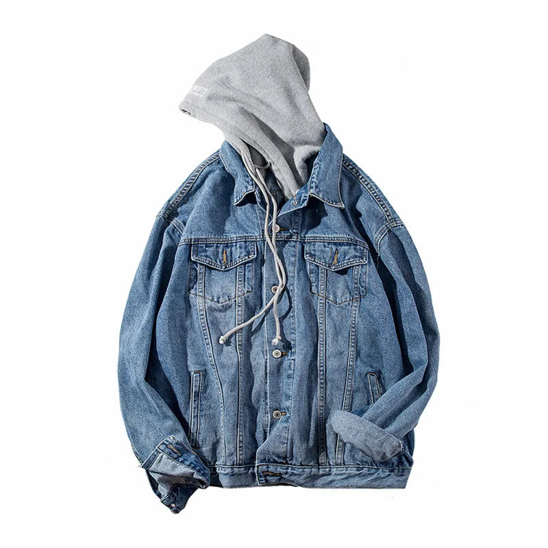 Denim Jacket Mens Hooded Slim Fit Casual Streetwear