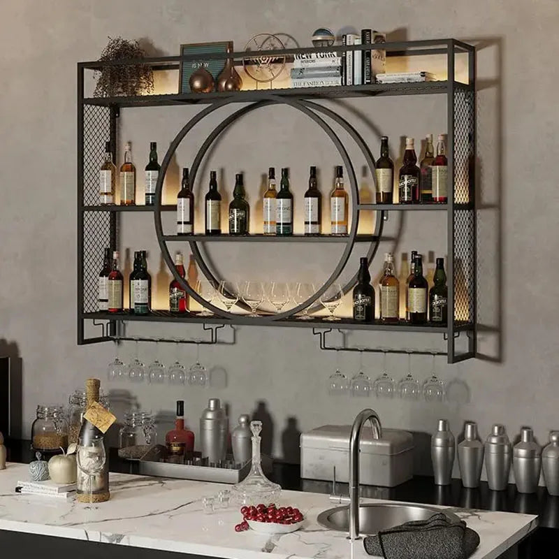 Luxury Metal Bar Cabinet Wine Spice Rack Open