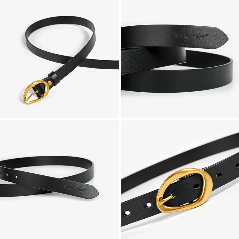 BEAUTODAY Belt Women Cow Leather Irregular Metal Buckle