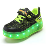 Kid Sneakers Spider Cartoon Mesh Usb Charge Luminous