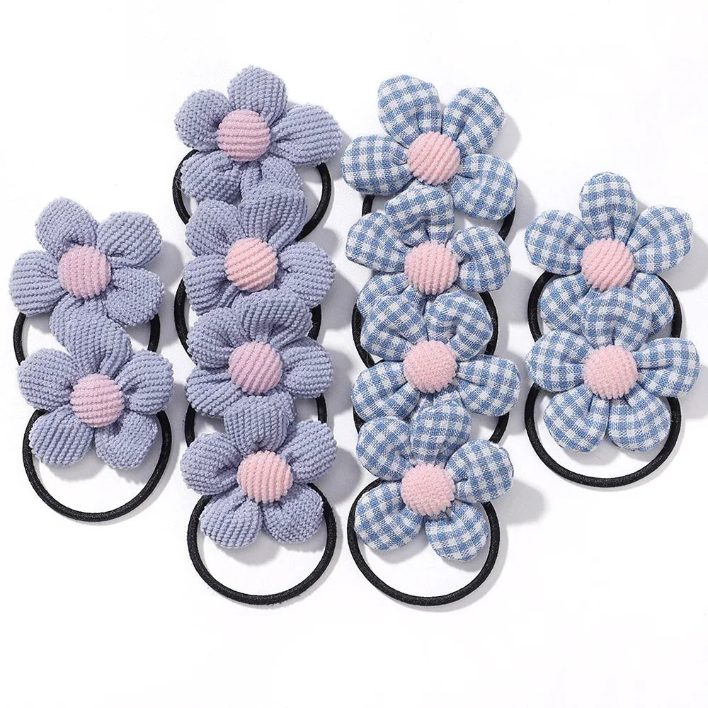 12Pcs/bag Girls Elastic Flower Hair Bands Sweet Hair