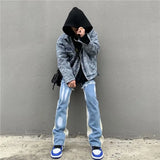 2023 Y2K Patchwork Washed Blue Baggy Flare Jeans