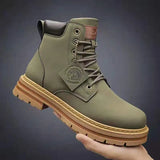 Green Men Ankle Boots Platform Men's Leather Shoes