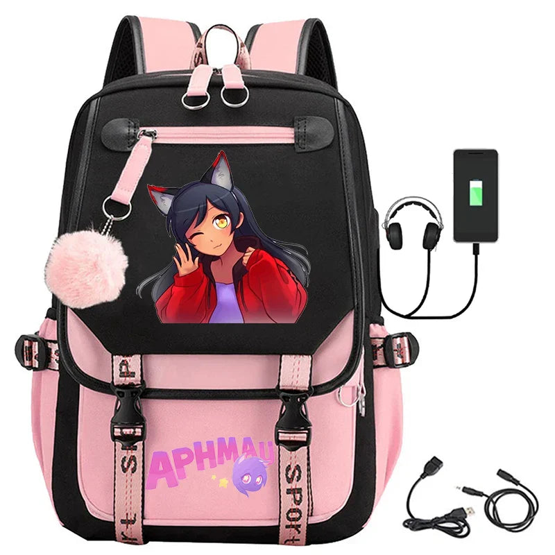 Fashion Aphmau Print Backpacks Teenage Usb Charging Rucksack