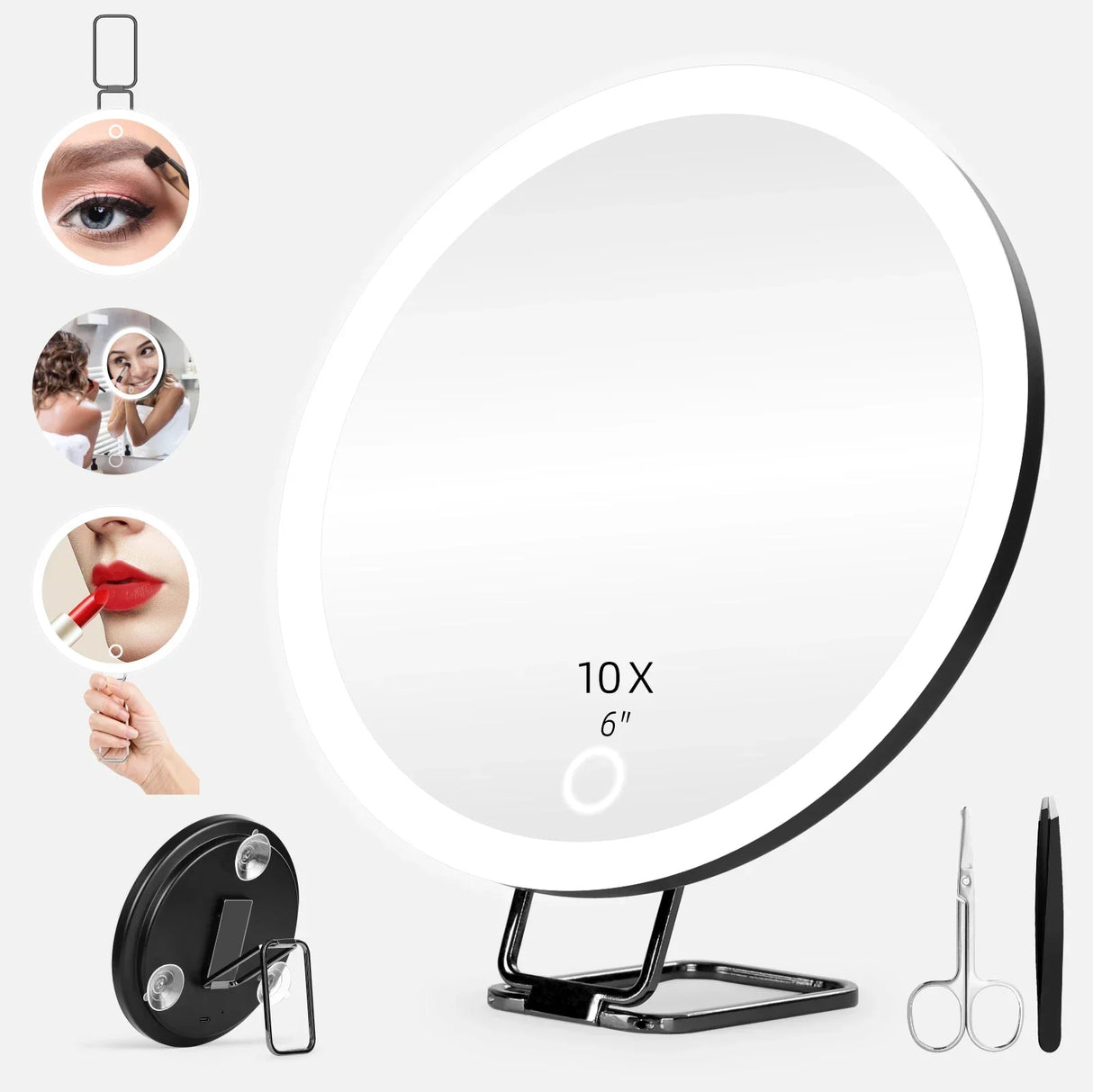 6" Lighted Magnifying Travel Mirror with Suction Cup