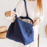 Casual Linen Shopping Bags For Women Reusable Sundries Bags Foldable Female Travel Beach Shoulder Bags Large Handbags