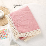 Cotton Muslin Swaddle Blankets Newborn Baby Tassel Receiving