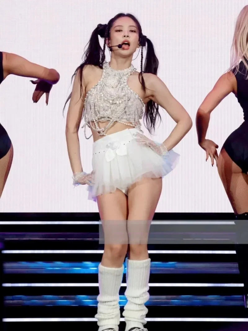 Kpop Girl Group Jennie Jazz Dance White Pearl