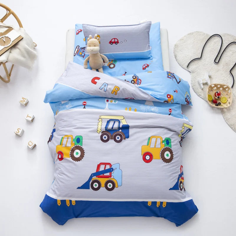 3Pcs Cartoon Cotton Crib Bed Linen Kit Baby