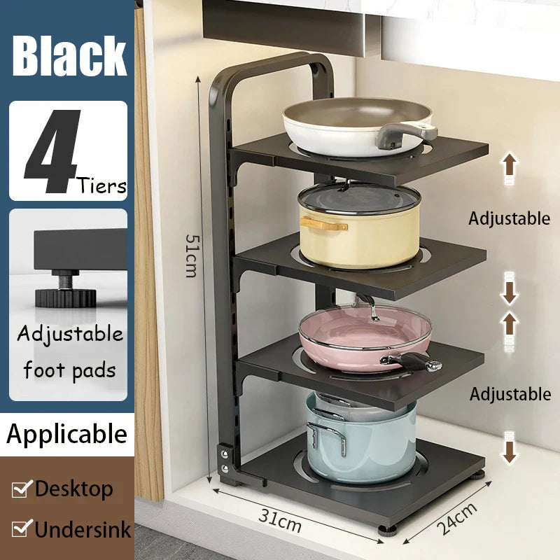 Kitchen Storage Rack,Adjustable Pot Storage Rack Under Cabinet,