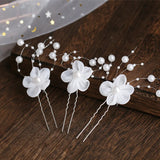3pcs White Flower U Shaped Hairpin Pearl Elegant