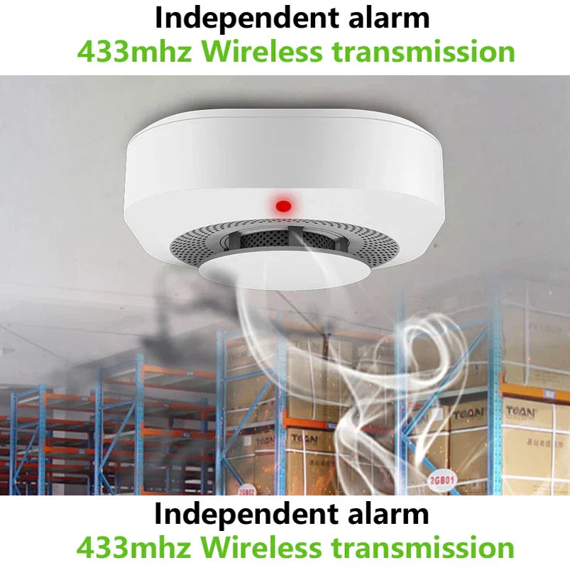 Fire Protection 433MHz Smoke Detector Wireless White Color