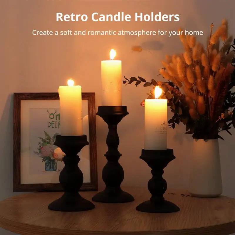 3Pcs Retro Candle Holders Iron Candle Stands 5.3/6.8/9.1 inch