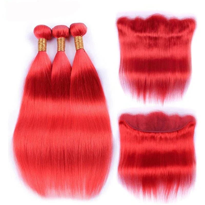 Elfriede #Red Straight Colored Hair Bundles with Frontal
