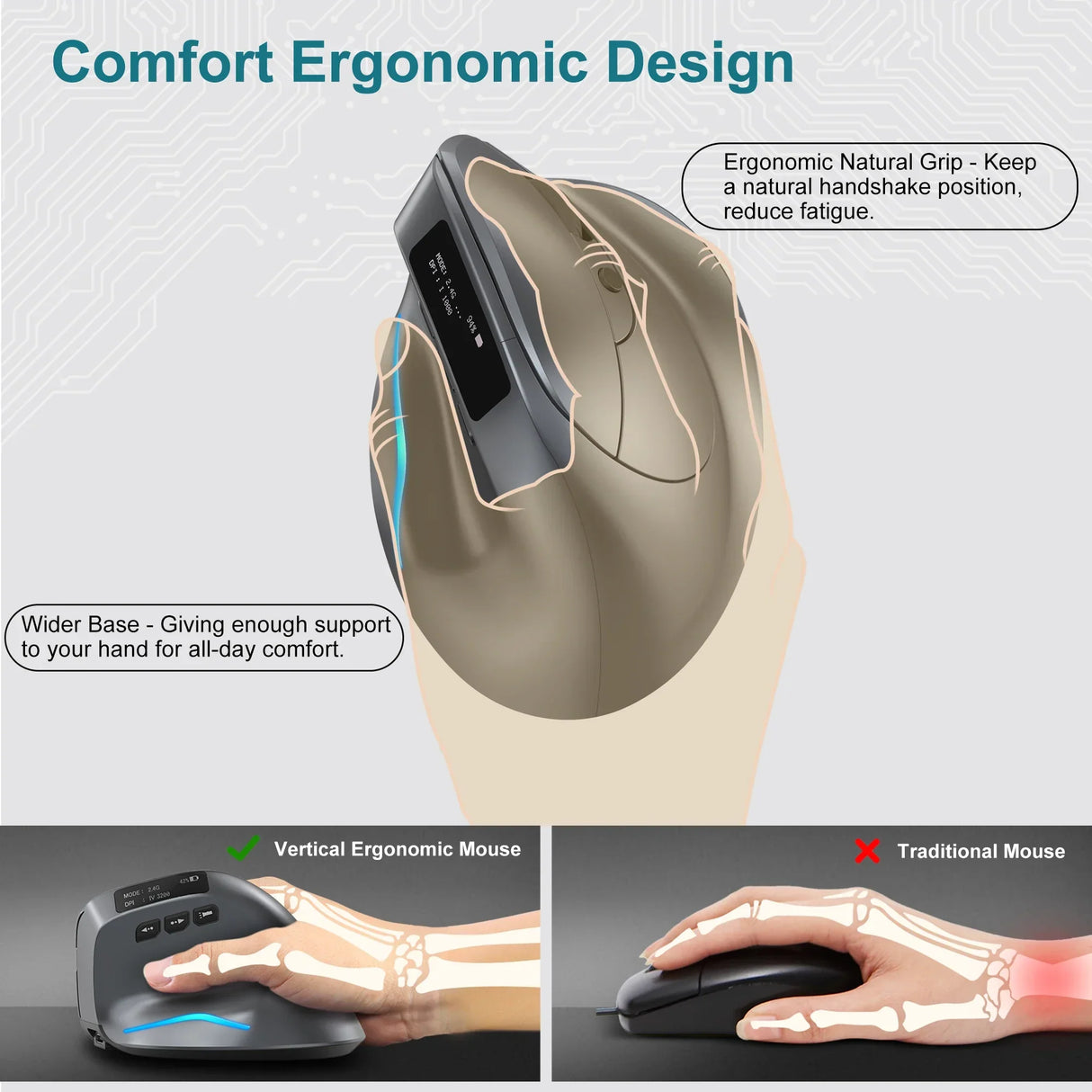 Lefon Bluetooth Vertical Mouse Wireless Ergonomic Mice with