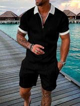 Men's Tracksuit Cotton Solid Color Short Sleeve Zipper