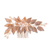 Gold Color Pearl Leaf Hair Comb Clip Hairpin