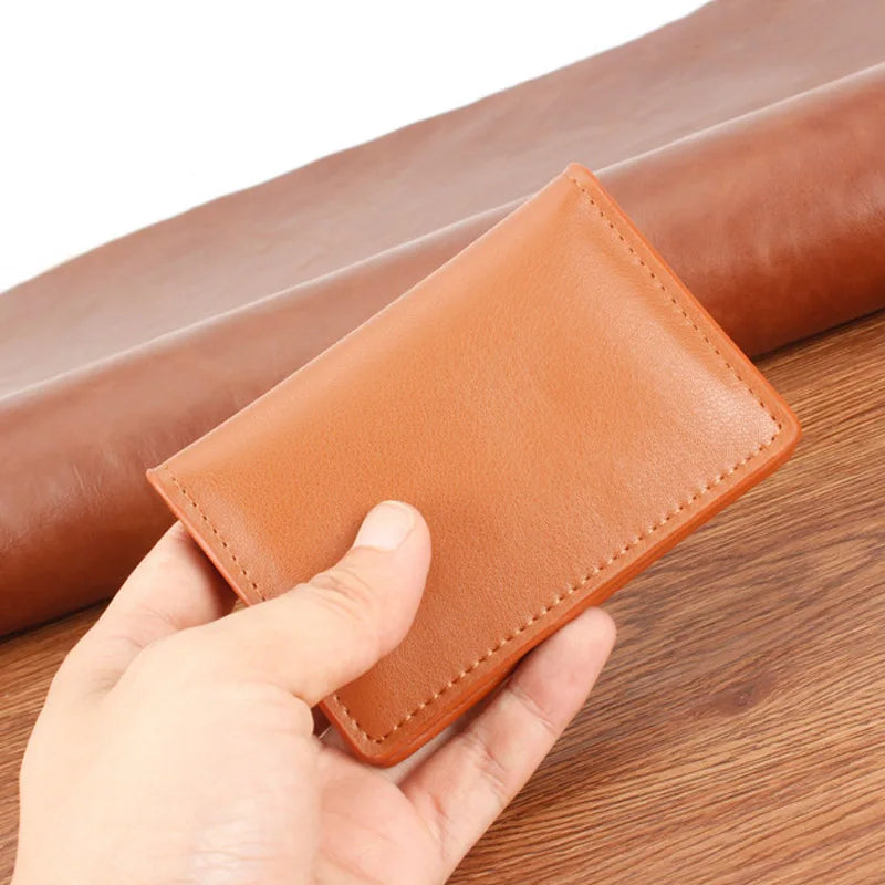 Genuine Leather Card Wallet for Men Super Slim Mini Credit Card Holders Wallet Folding Thin Card Purse Soft Small Bags for Women