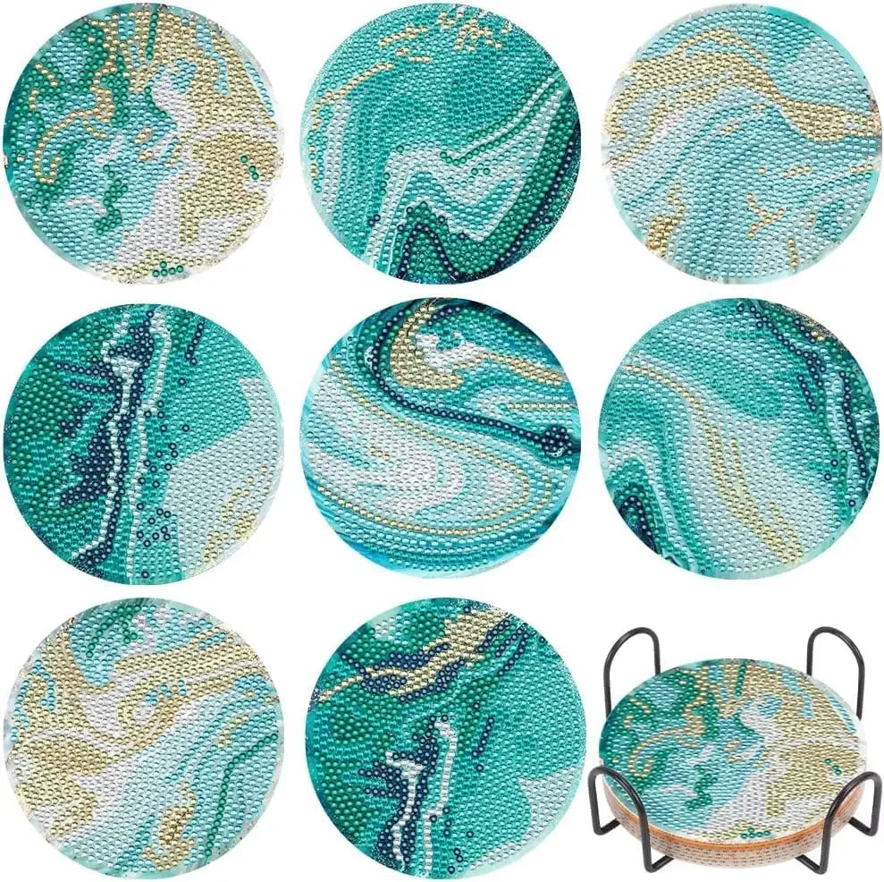 8Pcs DIY Diamonds Painting Coaster Animal Flower Non-slip