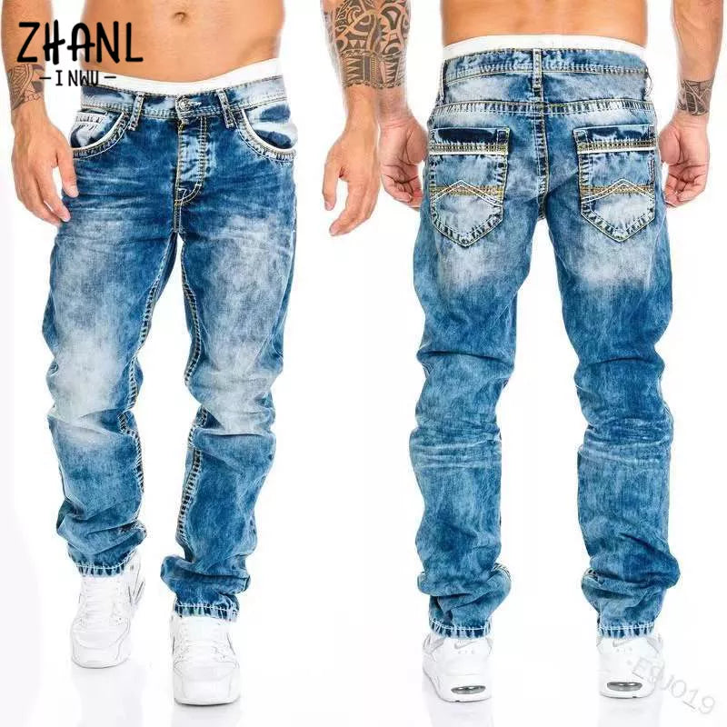 Straight Jeans Man Vintage Wash Denim pants Spring