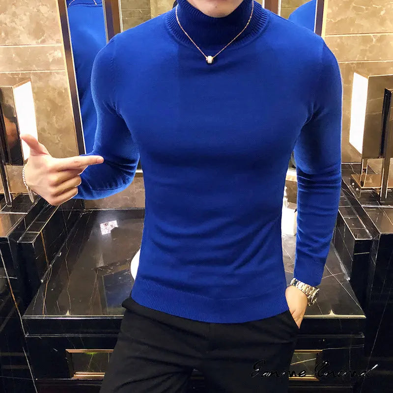 Autumn Mens Turteneck Sweatshirt Warm Solid Color Slim