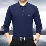 Mens Spring Autumn Solid Pullover Turndown Collar Button
