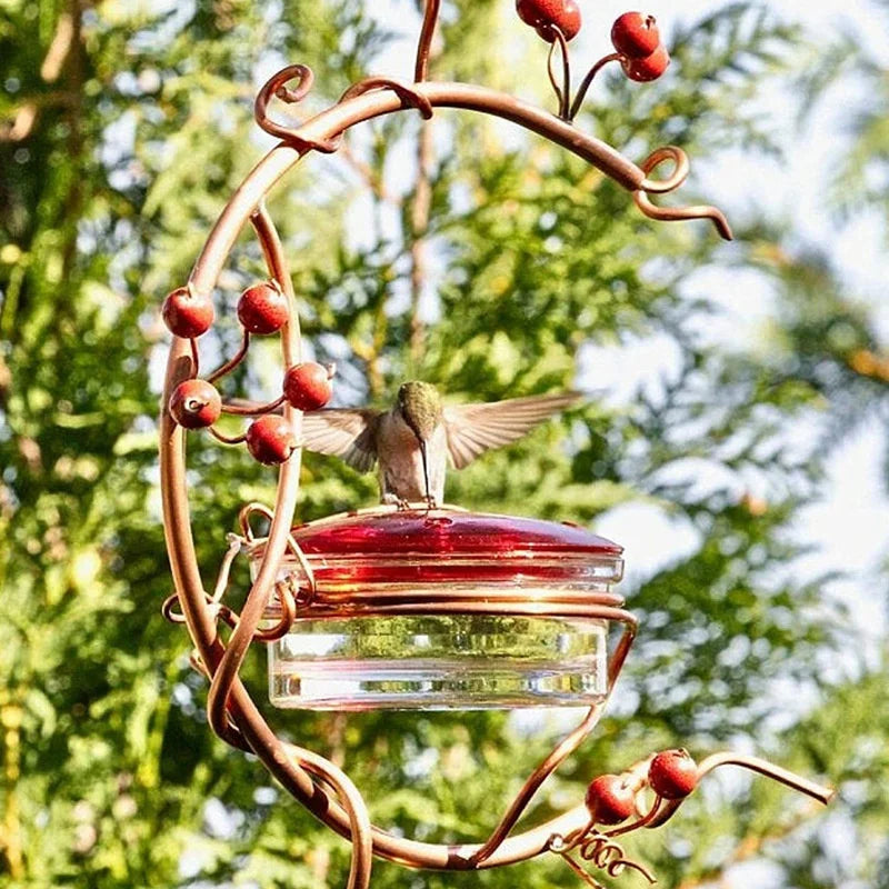 Metal Red Berries Hanging Hummingbird Feeder Detachable Bird