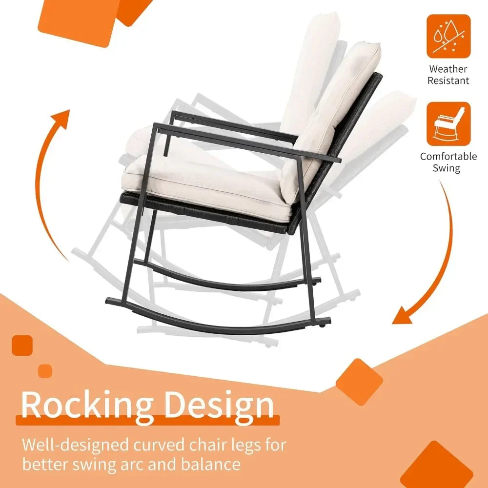 Patio Chairs 3 Piece Wicker Rocking Chair Outdoor