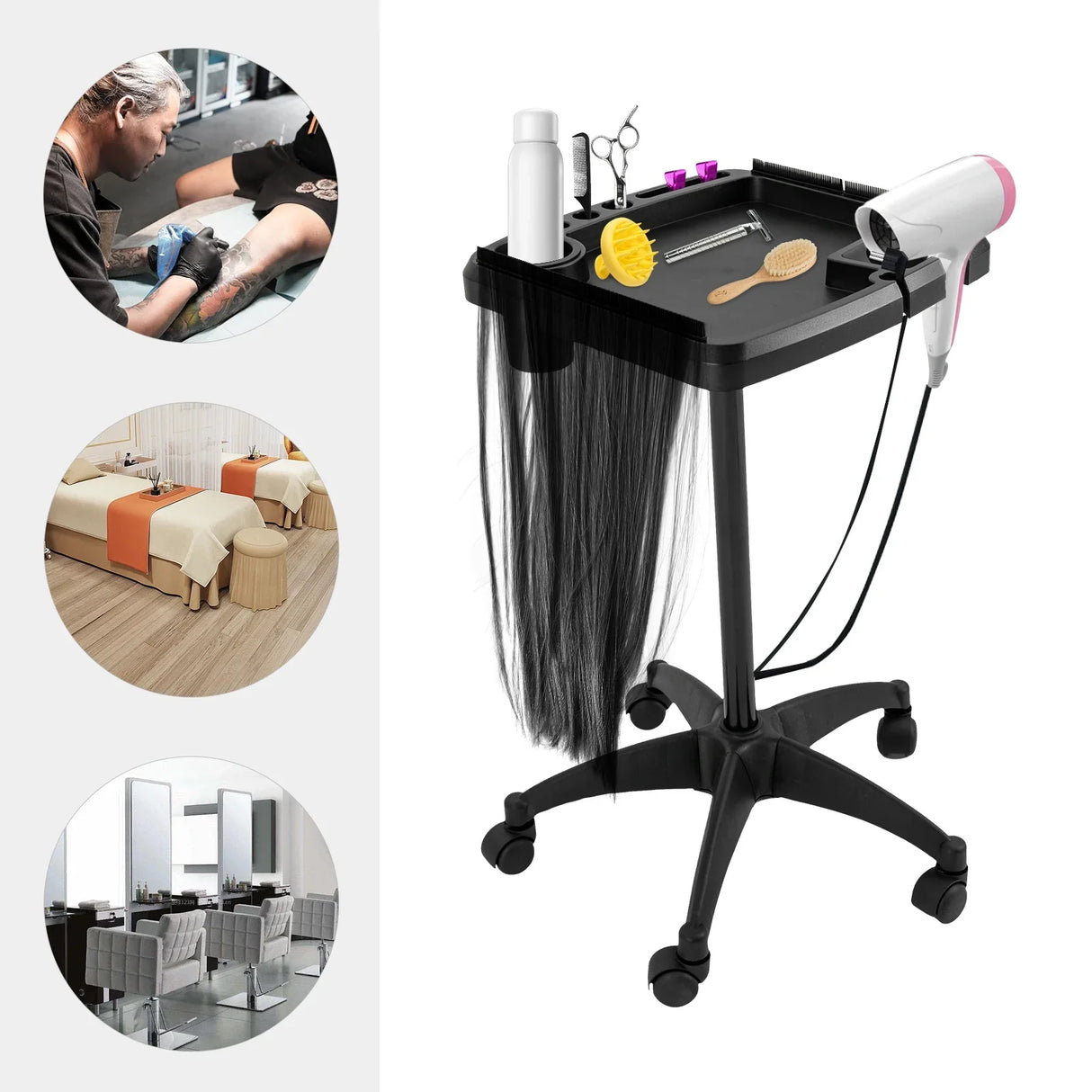 Rolling Salon Tray Cart Hair Extension Tool Tray