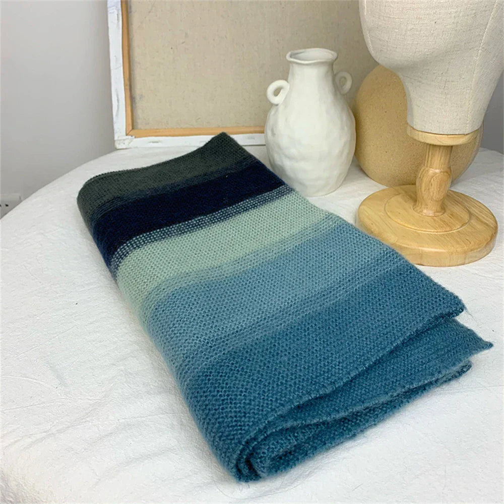 Rainbow Knit Scarf for Women Winter Thick Cashmere