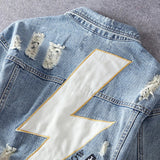 Streetwear Fashion Men Jackets Retro Blue Flash Patch