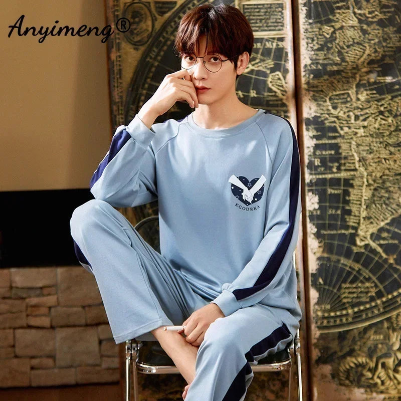 Big Size Autumn New Mens Casual Pajamas Set