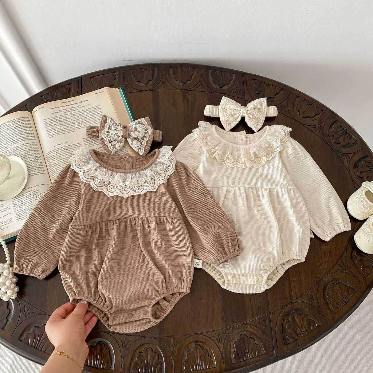 2PCS Spring Lace Collar Waffle Infant Baby Girl