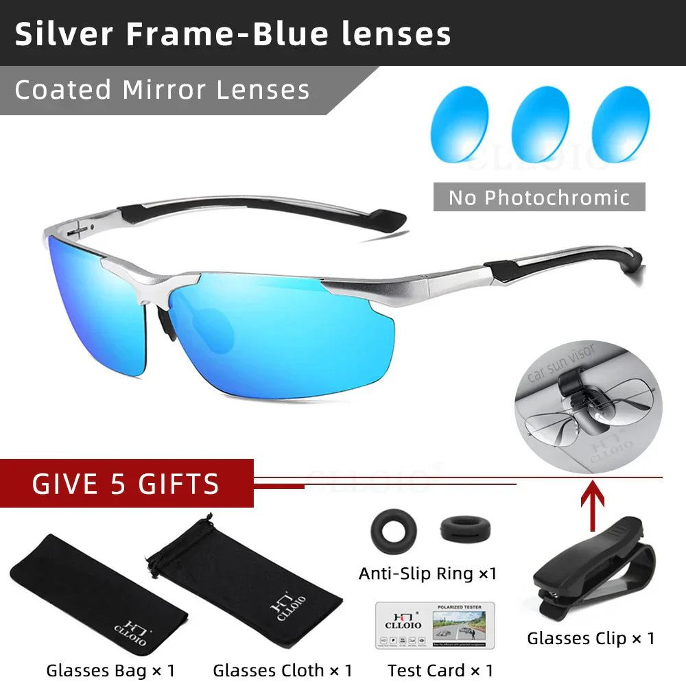 CLLOIO Top Quality Aluminum Polarized Photochromic Sunglasses Men