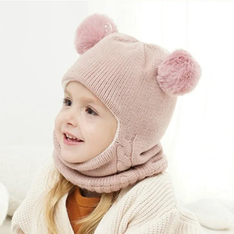 2024 Autumn and Winter Kids Balaclava Hat PomPom