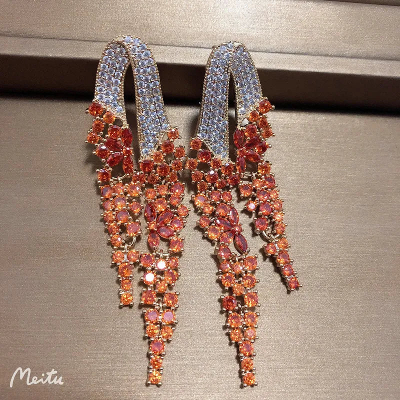 Bilincolor Golden Orange Long Tassel Earring for Women