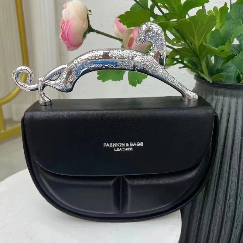 Solid Color Women's Luxury Handbags Cat Metal Handle