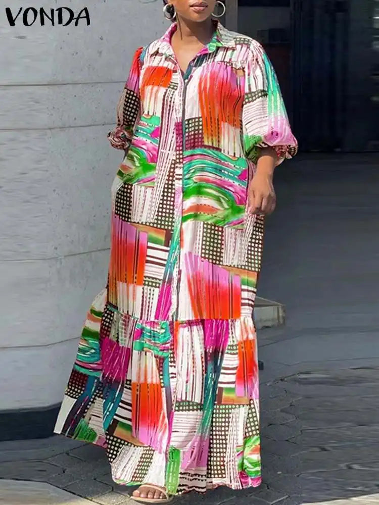Plus Size 5XL VONDA 2024 Summer Bohemian Printed