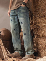 REDDACHiC Big Size Cross Embroidered Men Straight Jeans