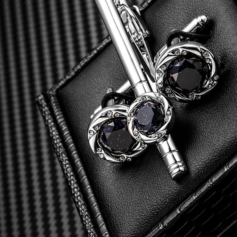 Silver Color Starry Sky Stone Cufflinks Tie Clip